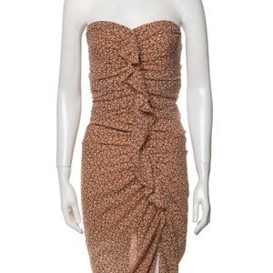 Veronica Beard Wallflower Ruched Printed Strapless Dress in Brown Silk 2
